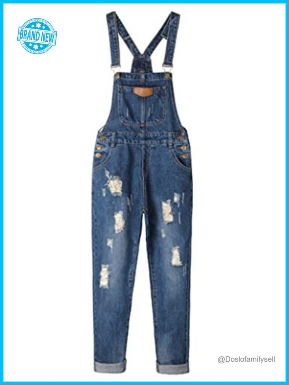 AvaCostume Women's Adjustable Strap Ripped Denim Overalls